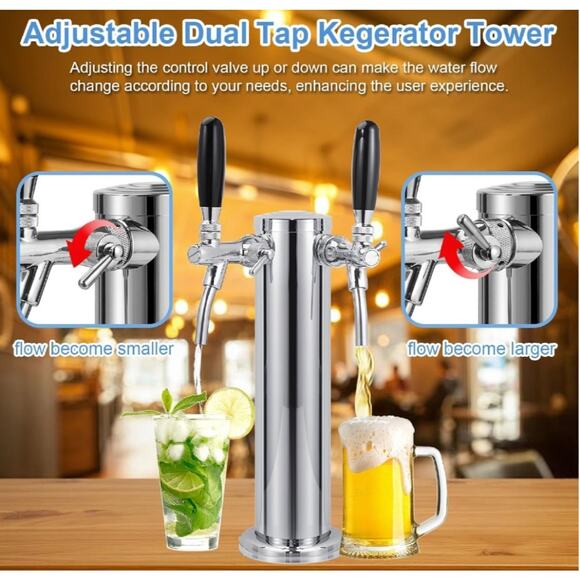 Kegerator Tower Dual Faucet Beer Tower Double Tap Beer Tower Dispenser Beer Tap - Picture 3 of 7